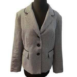 Danillo houndstooth print lined three button blazer size12,  Navy Blue and white